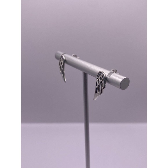 Sterling Silver Wings With CZ Earrings - Picture 2 of 4